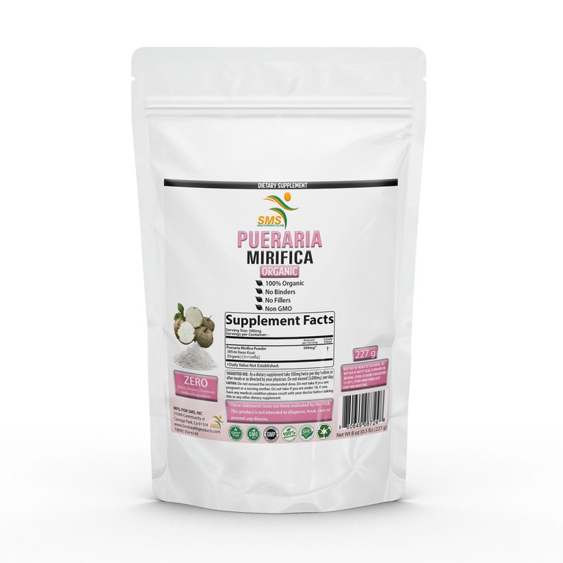 Pueraria Mirifica Organic White Kwao Krua Root Powder Organic Farmed Imported From Thailand Packaged In USA Pharmaceutical Grade 227 g