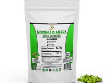 Moringa Oleifera Dietary Supplement 100 Vegetable Capsules Organic Non GMO