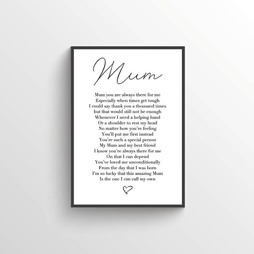 Mum Poem / Mum Print / Mothers Day Gift / Wall Print / Gift Etsy UK