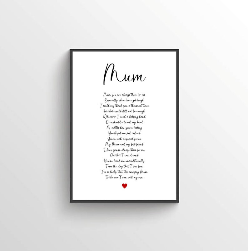 Mum Poem / Mum Print / Mothers Day Gift / Gift for Mum / Birthday Gift