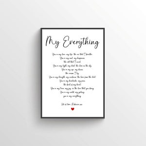 My Everything Love Poem / Personalised Couples Poem / Anniversary / Valentines Gifts / Wedding Gift / Boyfriend/Girlfriend/Husband/Wife Gift