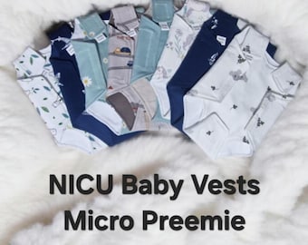 Micro Preemie Baby Vest |NICU Friendly Premature Clothes |Adjustable Tiny Baby Vest 2.5–4lb|NICU Outfit | Hospital Preemie Gift. Little dots