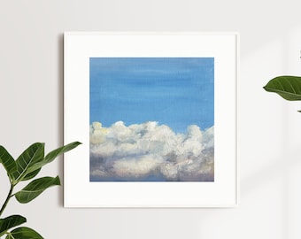 Afdrukbare olieverfschilderij | Blauwe Hemel Witte Wolken