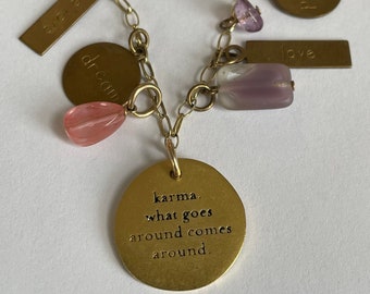 Vintage Danecraft Sterling Gold Wash Karma Charm Necklace