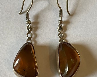 Vintage Sterling Amber druppel oorbellen