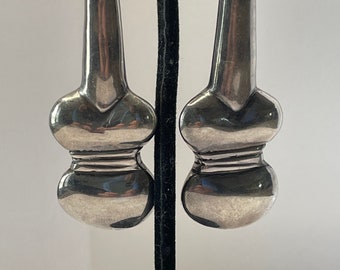 Vintage Sterling Silver Cycladic Female Figurine Drop Earrings
