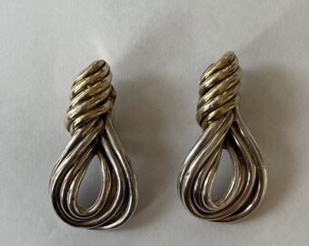 Vintage Modernist Sterling Electroform Large Clip Back Boucles d'oreilles Or Accent