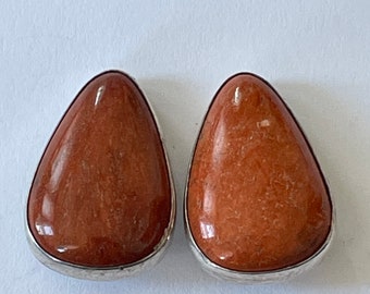 Boucles d'oreilles vintage Jay King Sterling Orange Jasper Clipback