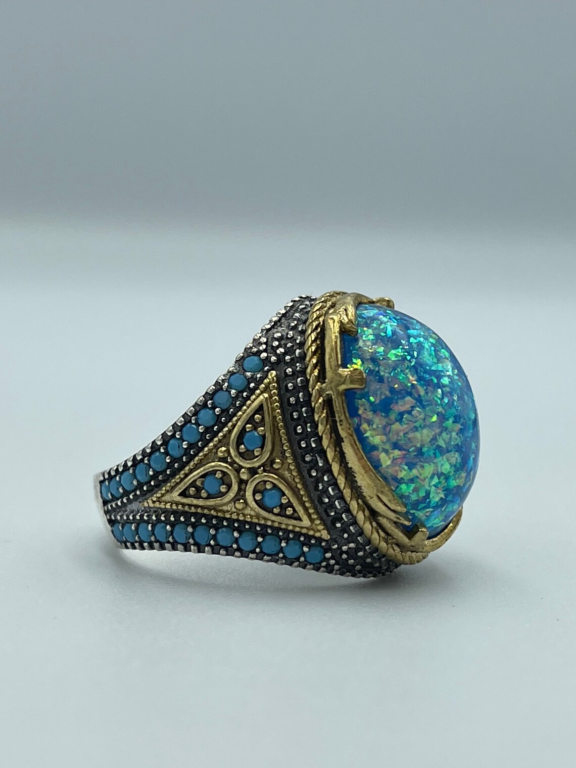 Mens Handmade Opal Ring Opal Mens Ring Gift for Him Silver Etsy