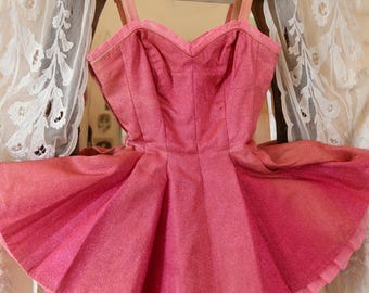 Rare Vintage Western Costume Co Movie Worn Pink Sparkle Showgirl Dress | 24” waist