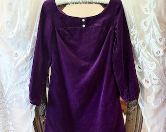 Vintage 1960s Purple Velvet Sparkle Button Mini Dress | XS