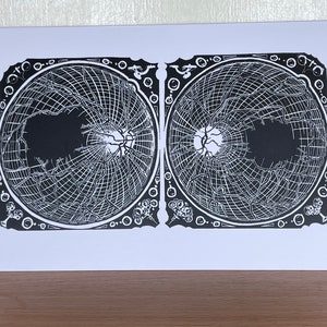 Look Into My Eyes! Greetings Card - Antique Map style portrait of the back of the eyes with optician's antique tools for decoration.