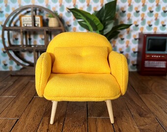 Dollhouse 1:12 scale retro arm chair, 1960s, 1970s - two colours