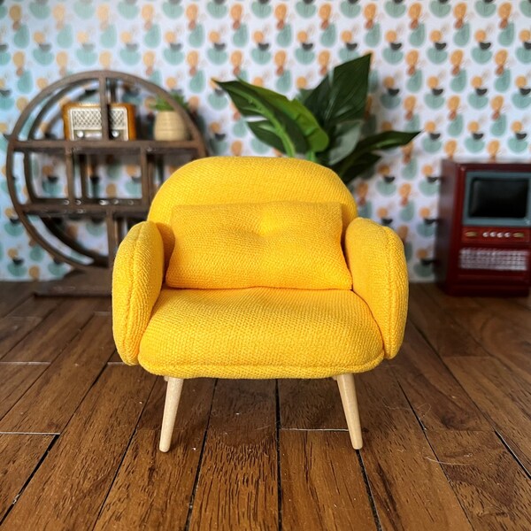 Dollhouse 1:12 scale retro arm chair, 1960s, 1970s - two colours