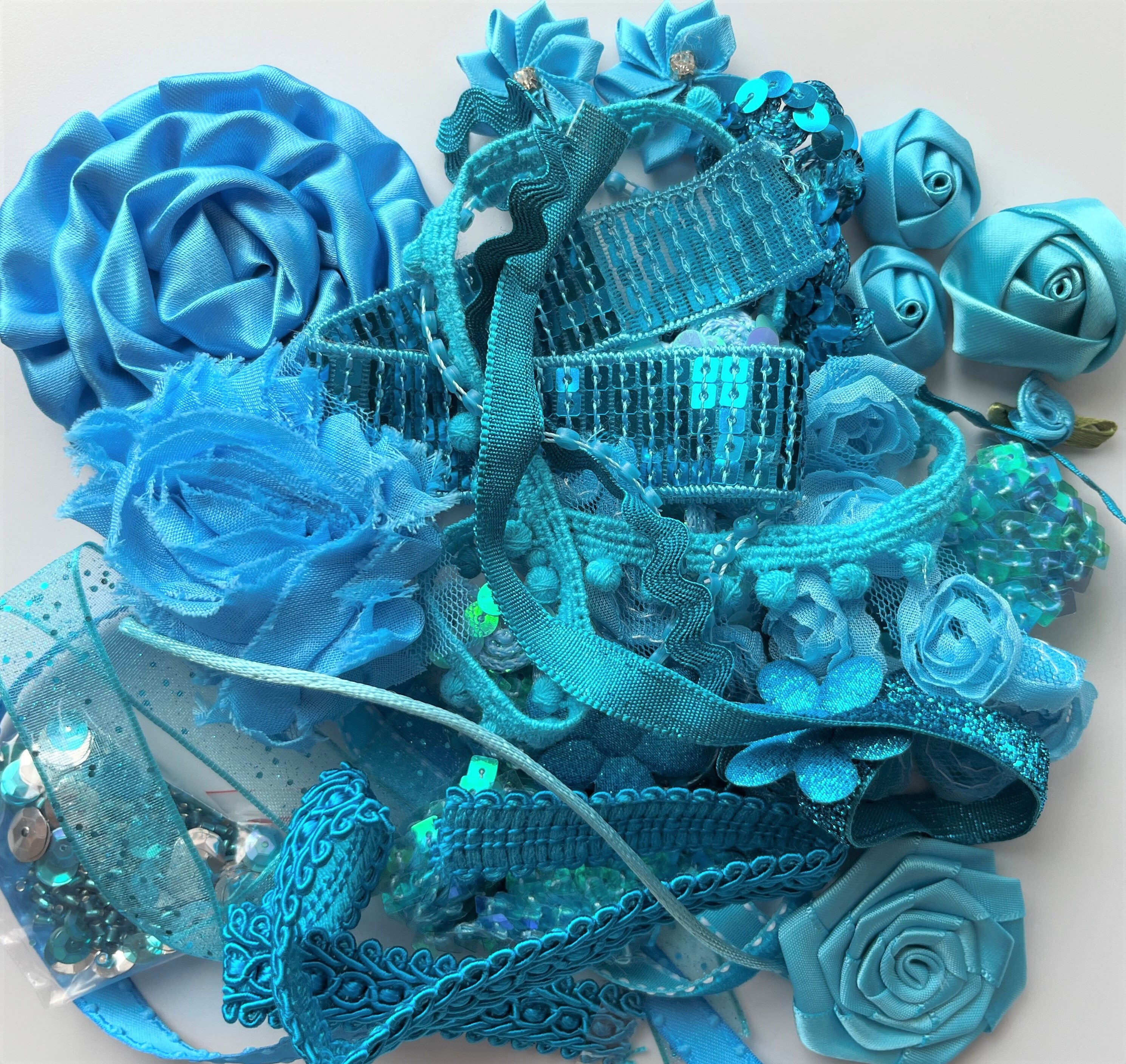 Bright blue sparkly bumper embellishment pack, journaling, crazy quilting, scrapbooking, millinery, dance wear(#121)