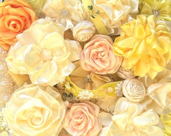 Yellow embellishment pack, crazy quilting, scrapbooking, millinery, journaling