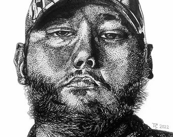 Luke Combs Dot Drawing- Ink