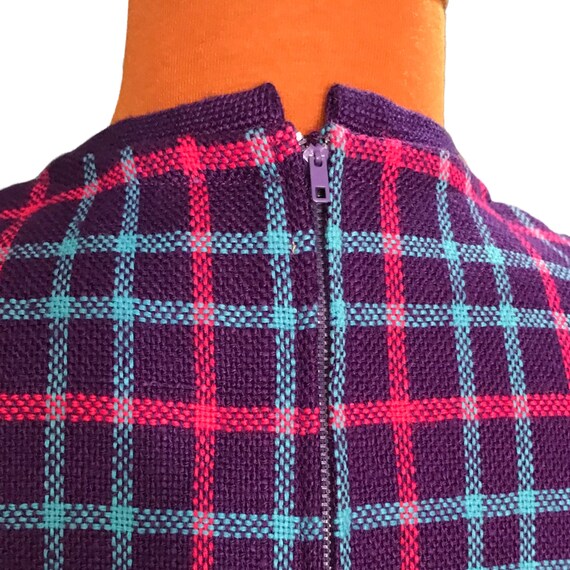 Purple Plaid Short Sleeve Vintage Dress, Misses S… - image 5