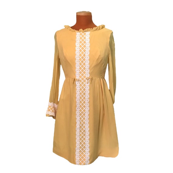 Vintage 1970s Misses Dress, Mustard Yellow with W… - image 2