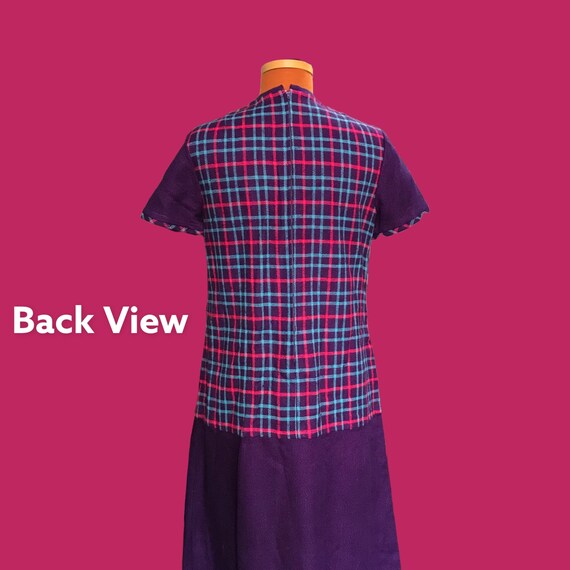 Purple Plaid Short Sleeve Vintage Dress, Misses S… - image 3