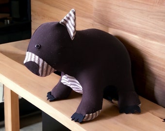 Wombat Plush Stuffed Animal Cuddle Pillow Made with Vintage Fabric