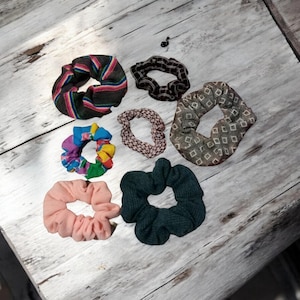 Retro Scrunchies Made From Vintage Fabric, Hair Elastic Accessories Ponytail Holder Stocking Stuffer Gift Under 5 Easter Basket Filler
