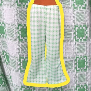 XL Retro Green Plaid Checked Polyester Bellbottom Pants