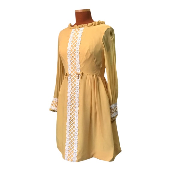 Vintage 1970s Misses Dress, Mustard Yellow with W… - image 5