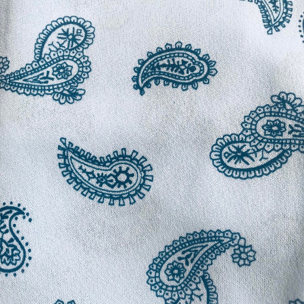 4 Light Blue Paisley Polyester Nylon Knit Fabric by the Yard, 60 Inches Wide, Two-Way Stretch, 70s Paisley Fabric, Vintage Paisley