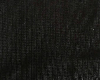 79 Black Shiny Polyester Wide Rib Knit Fabric Yardage  2-Way Stretch, 1 Yard 34 Inches Long, 58" Wide, Vintage Fabric Scrap