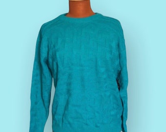 Vintage 1980s Sweater, Misses Pullover Teal Cable Knit Sweater, Handsewn Sweater, Vintage Sweater, Pullover Sweater, Misses Sweater