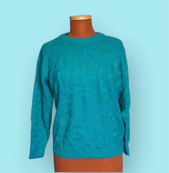 Vintage 1980s Sweater, Misses Pullover Teal Cable 