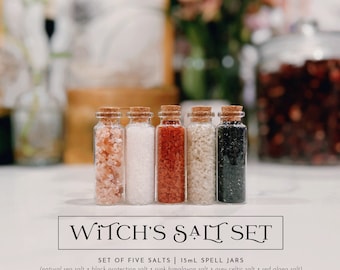 Witch's Salt Set | 15mL Spell Jars | Set of 5 Salts | Ritual Salts | Apothecary Salts | Witchcraft | Kitchen Witch | Magick Salts