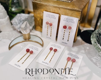 Rhodonite Hair Pins | Gold Bobby Pins | Sets of 2 | Crystal Magic | Hair Magic | Crystal Healing