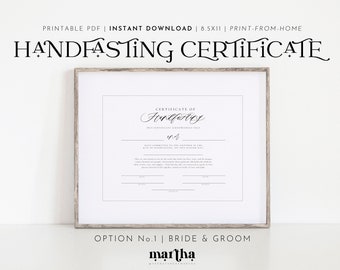 Printable Handfasting Certificate | Option 1: Bride & Groom | PDF 8.5x11 | Pagan Wedding Certificate | Wiccan Marriage Celebration