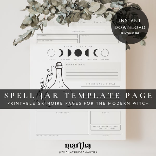 Spell Jar Template 01 Printable PDF | Printable Grimoire Pages Book of Shadows | Blank Fill-in PDF | Instant Download | Modern Witchcraft
