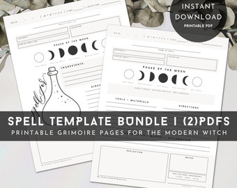 Spell Casting Template + Spell Jar Template BUNDLE02 | Printable PDF Grimoire Pages | Book of Shadows | Modern Witchcraft