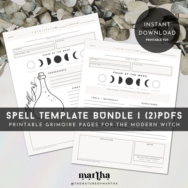 Spell Casting Template + Spell Jar Template BUNDLE02 | Printable PDF Grimoire Pages | Book of Shadows | Modern Witchcraft