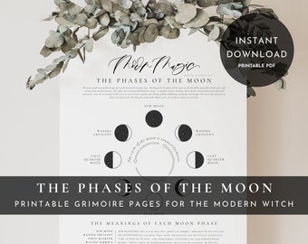 Moon Magic: Moon Phases Info PDF | Printable Grimoire Pages | Reference Page | Basic Witchcraft | Modern Witch | Book of Shadows