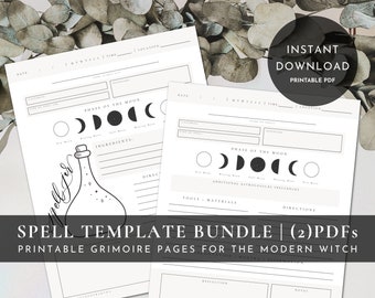 Spell Casting Template + Spell Jar Template BUNDLE01 | Printable PDF Grimoire Pages | Book of Shadows | Modern Witchcraft