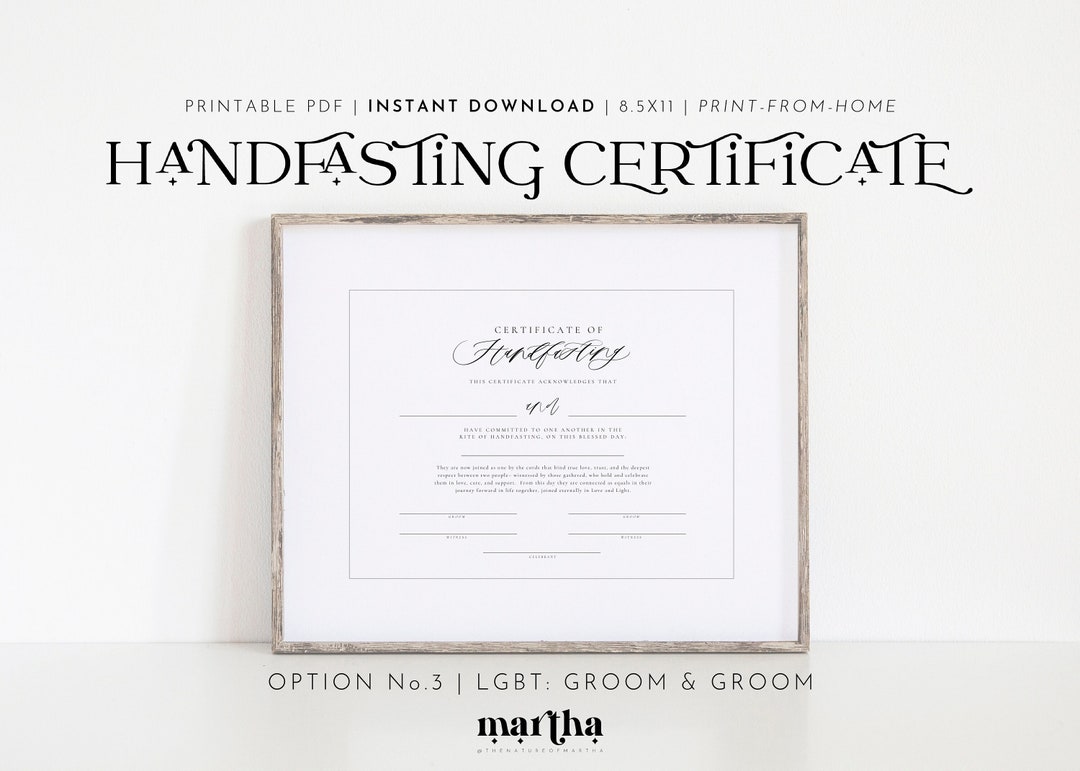 Printable Handfasting Certificate Option 3 LGBT Groom & Groom PDF 8
