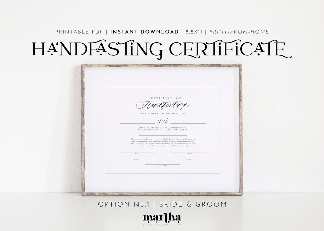 Printable Handfasting Certificate Option 1: Bride &amp; Groom PDF 8.5x11 ...