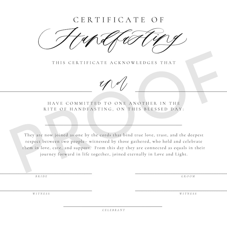 Printable Handfasting Certificate Option 1: Bride &amp; Groom - Etsy