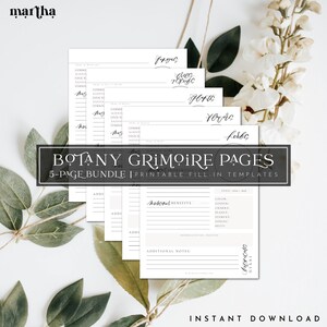 Botany Grimoire Page (5-Page Bundle) | Printable PDF Fill-In Template | Green Witch | Herbalism | Book of Shadows | Witchcraft