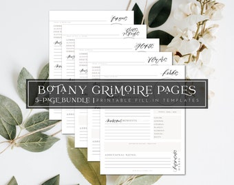 Botany Grimoire Page (5-Page Bundle) | Printable PDF Fill-In Template | Green Witch | Herbalism | Book of Shadows | Witchcraft