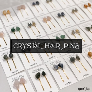 Crystal Hair Pins: Gold Haarklemmen, Heilende Kristalle - 2er-Set