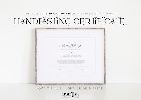 Printable Handfasting Certificate Option 2: LGBT Bride &amp; | Etsy