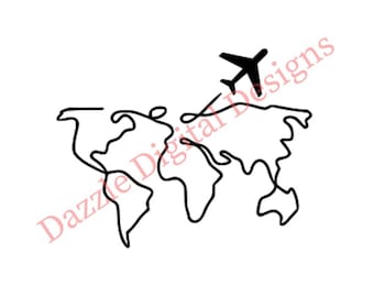 Map and Plane Line Art SVG