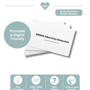 Adult Echo Flashcards | ARDMS Registry Notecards | Printable Echocardiography Study Cards | Digital Download PDF
