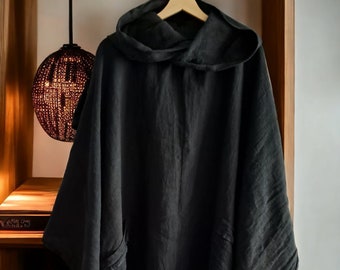 Hemp Hooded Cape: Medieval Boho Poncho